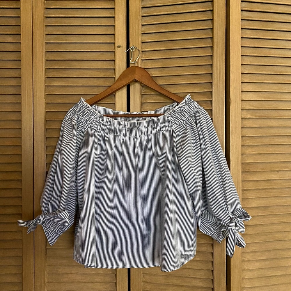 American Eagle Striped Off-Shoulder Top with Bow Sleeves